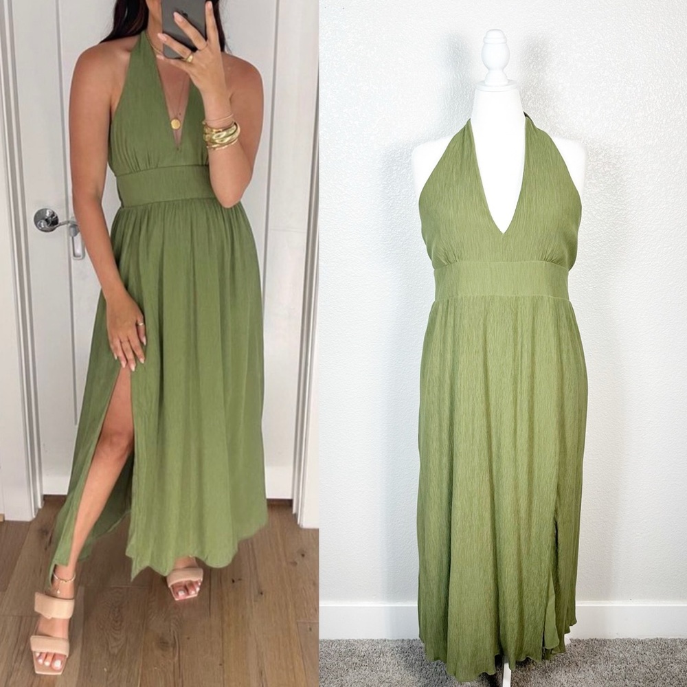 Abercrombie & Fitch Sage Green Halter Maxi Dress